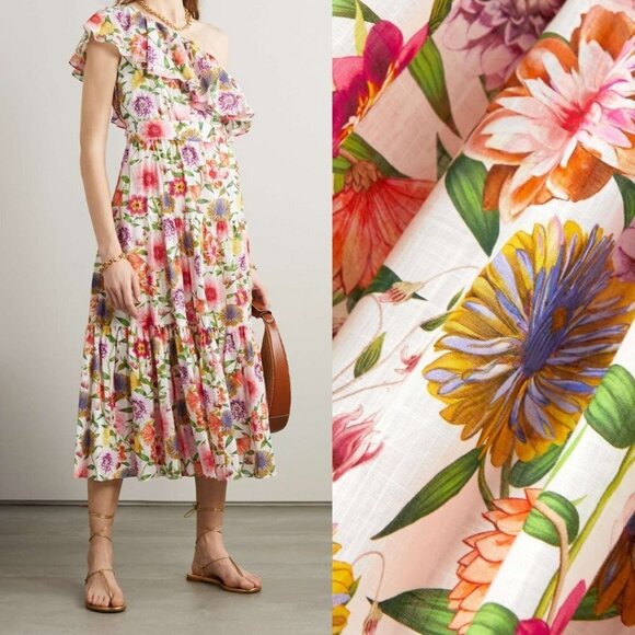 NEW Borgo De Nor Petra One Shoulder Ruffle Midi Dress Tiered Floral Print - Picture 1 of 16